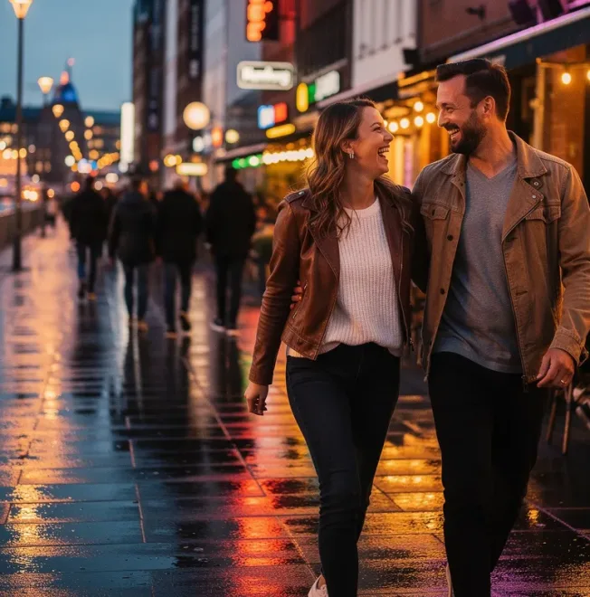 Paar bei einem abendlichen Treffen als Symbol für die weitere Nutzung einer C-Date Premium-Mitgliedschaft.