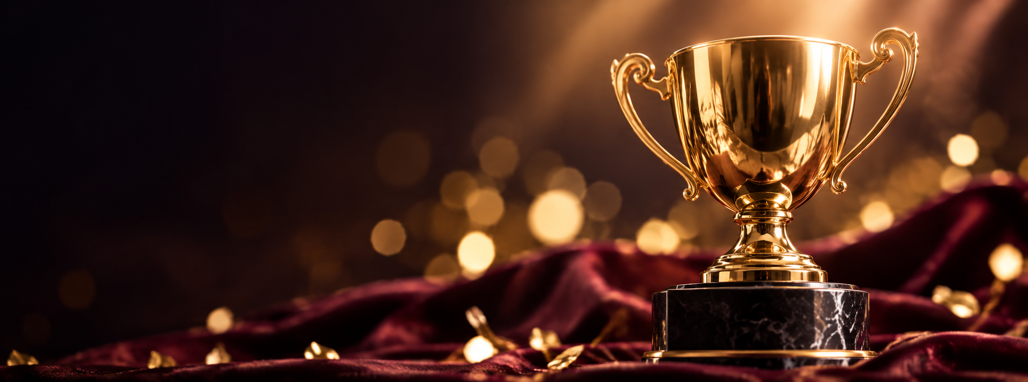 Vorschaumotiv der C-Date Auszeichnungsseite: goldener Pokal vor bordeauxrotem Hintergrund als symbolische Darstellung unabhängiger Plattformbewertungen.